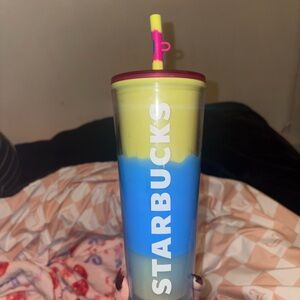 Starbucks Yellow and Blue Tumbler with Straw